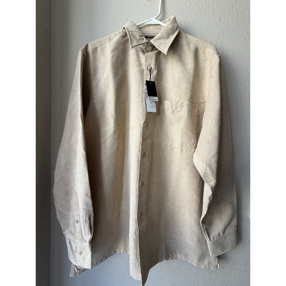 Marc Edwards Sueded Luxe Men's Button-Up Shirt Tan Beige NWT XL (Fits Like XXL)